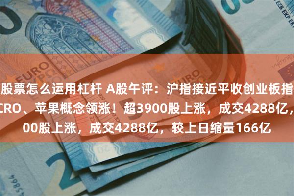 股票怎么运用杠杆 A股午评：沪指接近平收创业板指跌0.19%，传媒、CRO、苹果概念领涨！超3900股上涨，成交4288亿，较上日缩量166亿